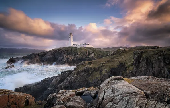 Море, скалы, побережье, маяк, Ирландия, Ireland, Donegal, Balloor