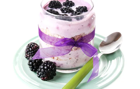 Молоко, ложка, коктейль, ежевика, cocktail, blackberry