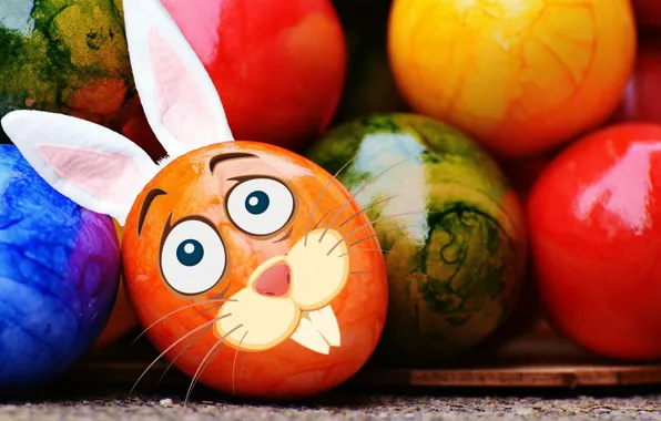 Картинка colorful, кролик, смайл, Пасха, rainbow, Easter, eggs, funny