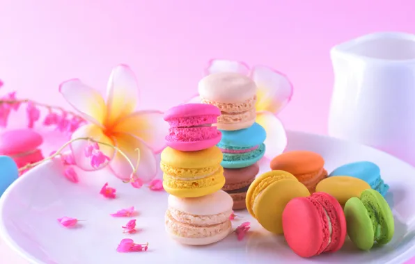 Цветы, colorful, десерт, pink, flowers, пирожные, сладкое, sweet