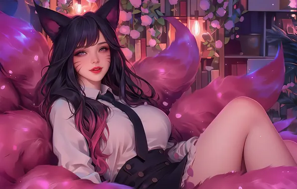 Картинка Ahri, AI Art, AI Generated, Anime, Girl, Anime Girl, Fox
