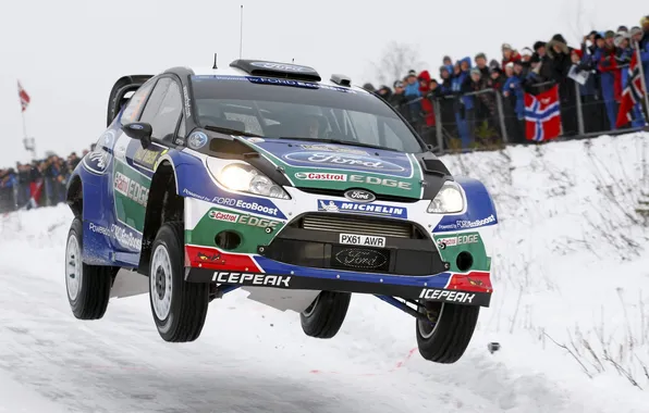 Ford, Зима, Снег, Полет, Форд, Капот, Фары, WRC