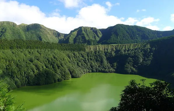 Картинка пейзаж, горы, природа, озеро, Португалия, Azores