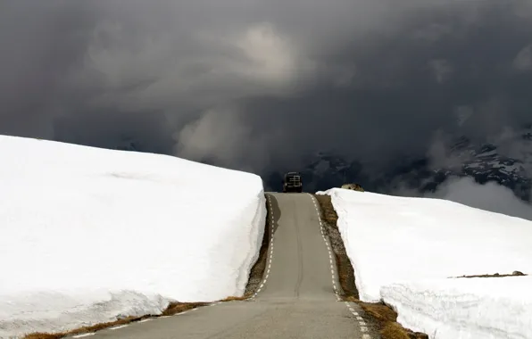 Дорога, снег, Norway, Hardangervidda