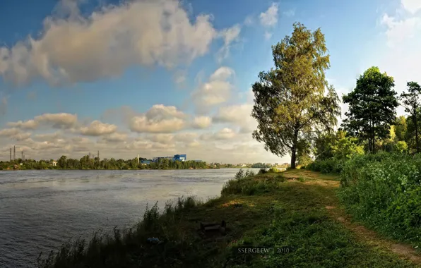 Картинка облака, деревья, река, serg-sergeew