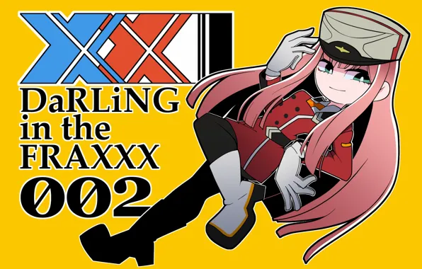 Девочка, жёлтый фон, 002, Darling In The Frankxx, Милый во Франксе, Zero Two
