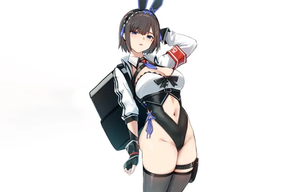 Girl, sexy, cleavage, thighhighs, brown hair, boobs, anime, beautiful