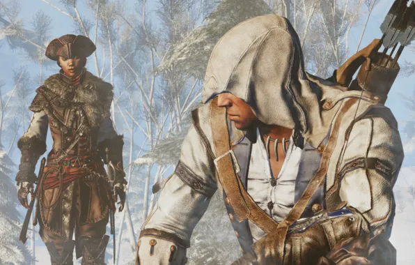 Лес, люди, ассасин, Assassin's Creed III