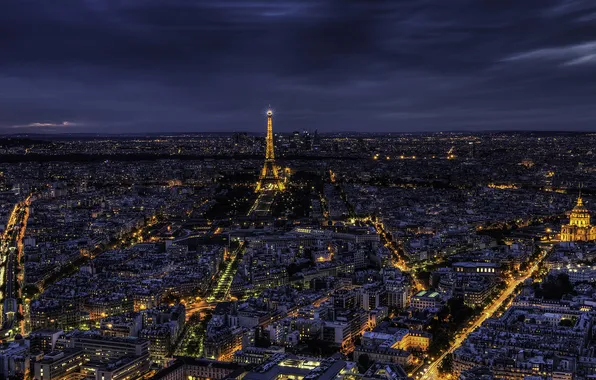 Свет, ночь, город, Франция, Париж, здания, дома, панорама