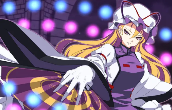 Взгляд, девушка, улыбка, веер, Touhou, Yukari Yakumo, Тохо, Тоухоу