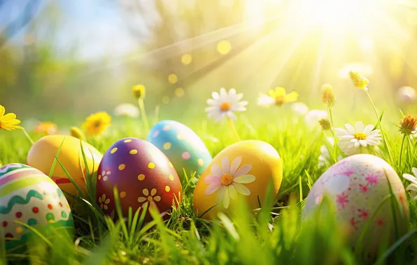 Цветы, яйца, весна, colorful, Пасха, happy, flowers, spring