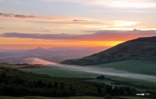 Пейзаж, закат, природа, перспектива