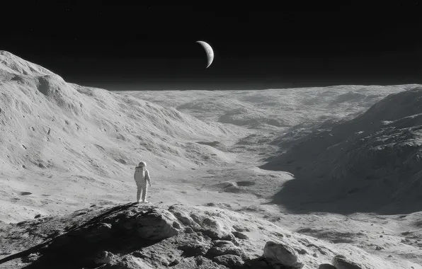 Космос, камни, луна, планета, космонавт, Земля, тени, астронавт