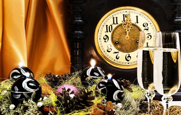 Часы, Новый год, Украшения, Праздник, Игрушки, Гирлянда