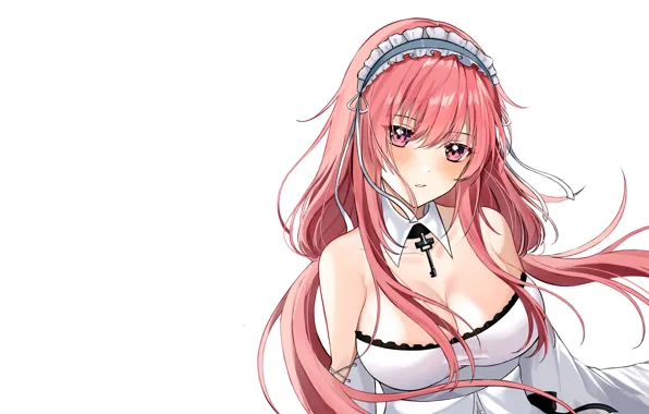 Girl, sexy, cleavage, pink hair, long hair, dress, boobs, anime