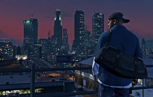 Ночь, город, Grand Theft Auto V, Франклин, Los Santos