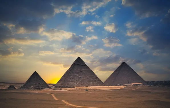 Закат, пустыня, пирамиды, египет