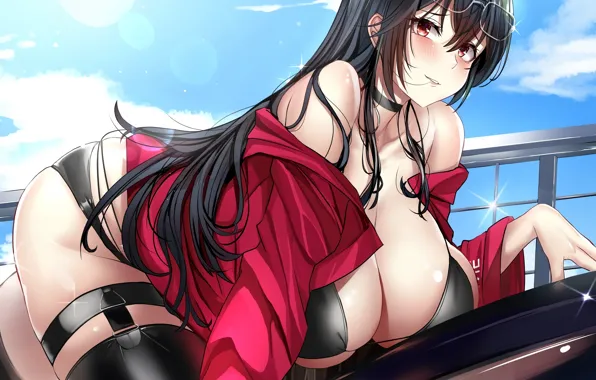 Girl, sexy, cleavage, thighhighs, long hair, boobs, anime, beautiful