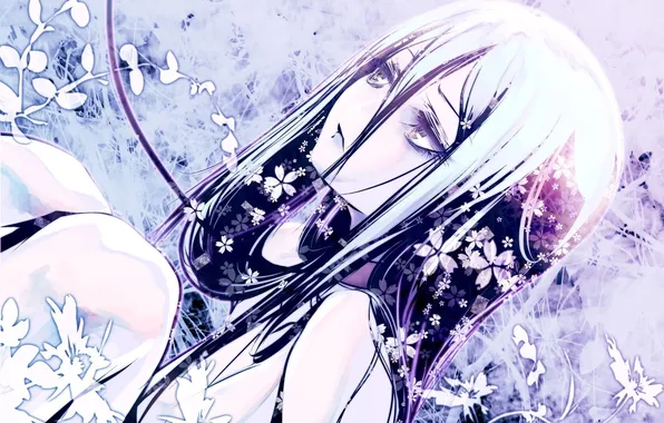 Девушка, цветы, нагота, длинные волосы