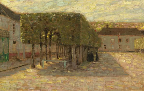 Дома, картина, площадь, городской пейзаж, Henri Le Sedaner, Анри Ле Сиданэ, Подстриженные Деревья