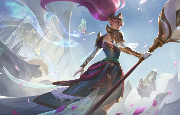 Девушка, фэнтези, посох, League of Legends, Janna, Riot Games