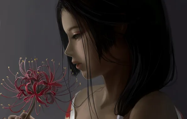 Картинка цветок, девушка, аниме, арт, профиль, sigma