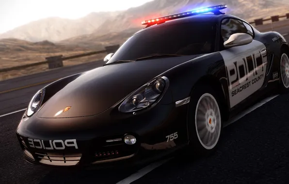Картинка дорога, авто, полиция, погоня, Porsche, need for speed, hot pursuit, мигалки
