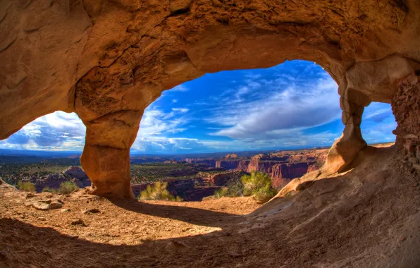 Картинка небо, скалы, каньон, арка, пещера, свод