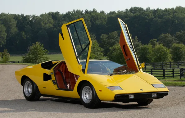 Картинка желтый, Lamborghini, двери, суперкар, Countach, ламборгини, коунтач, LP400