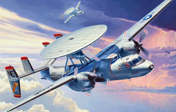 Картинка Grumman, Hawkeye, ВМС США, E-2C, АВАКС, ДРЛ, дальнего радиолокационного обнаружения, американский палубный самолёт