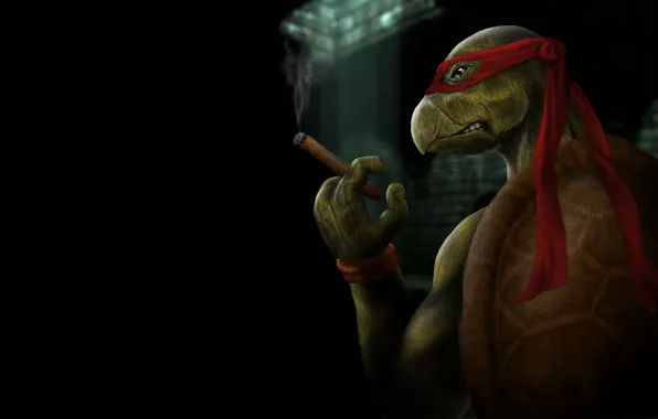 Темный фон, сигара, TMNT, Teenage Mutant Ninja Turtles, черепашки ниндзя