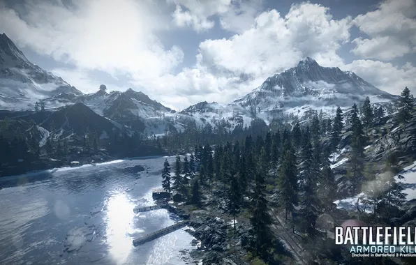 Картинка лес, горы, озеро, Battlefield 3, premium, armored kill