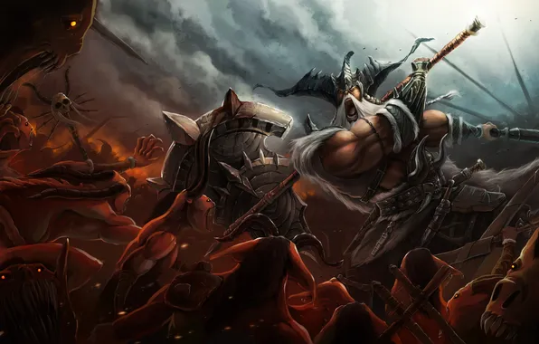 Картинка оружие, воин, битва, нежить, Diablo III, варвар