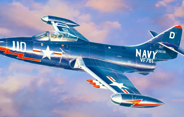 Картинка war, art, painting, jet, Grumman F9F Panther, avaition