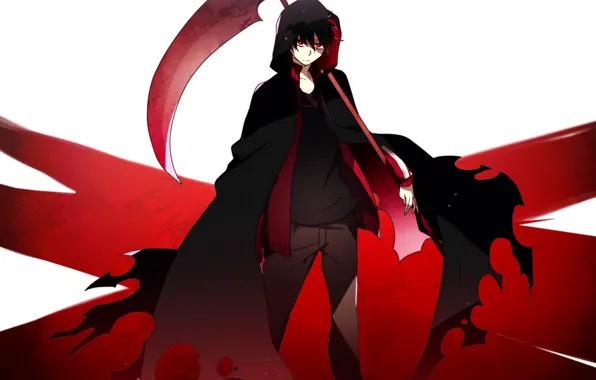 Картинка оружие, аниме, арт, коса, парень, kagerou project