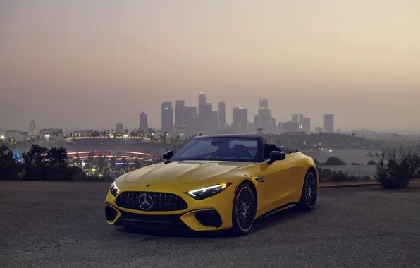 Car, city, Mercedes-Benz, Mercedes, headlights, Mercedes-AMG, Mercedes-AMG SL 63