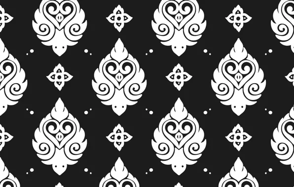 Белый, ретро, узор, текстура, white, черный фон, black, орнамент