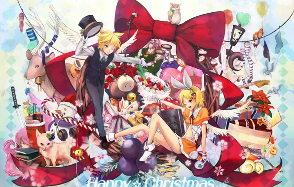 Игрушки, аниме, арт, двое, Vocaloid, Вокалоид, Рин, Лен