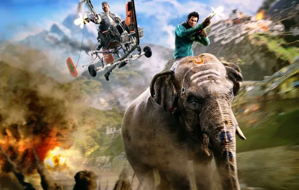 Картинка слон, стрельба, Far Cry, Far Cry 4, Ajay Ghale, Аджай Гейл