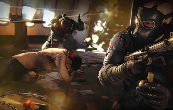 Противогаз, заложник, спецназ, SAS, siege, пистолет-пулемёт, rainbow six