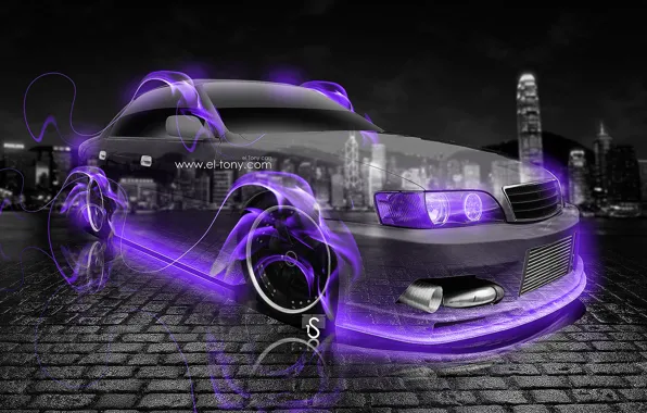 Неон, Огонь, City, Пламя, Toyota, Fire, Night, Violet