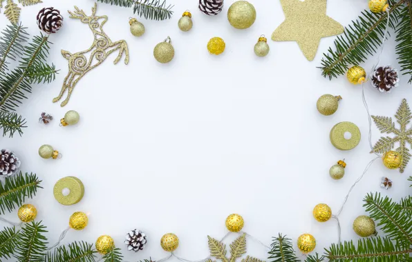 Картинка украшения, шары, Новый Год, Рождество, golden, Christmas, balls, New Year