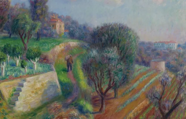 Пейзаж, картина, 1929, Уильям Глакенс, Склон Холма, William James Glackens