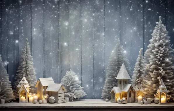 Картинка зима, снег, шары, елка, Новый Год, Рождество, подарки, golden
