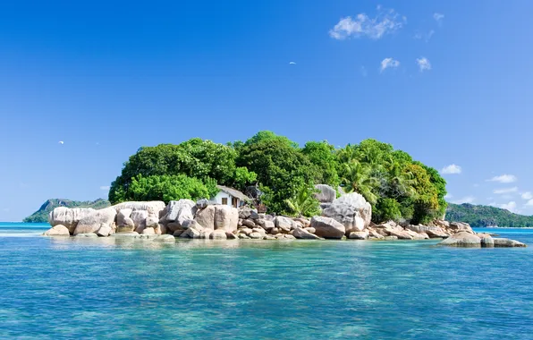 Картинка пейзаж, природа, дом, океан, остров, Seychelles