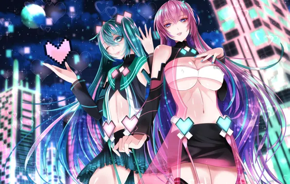 Девушки, аниме, арт, vocaloid, hatsune miku, megurine lukа