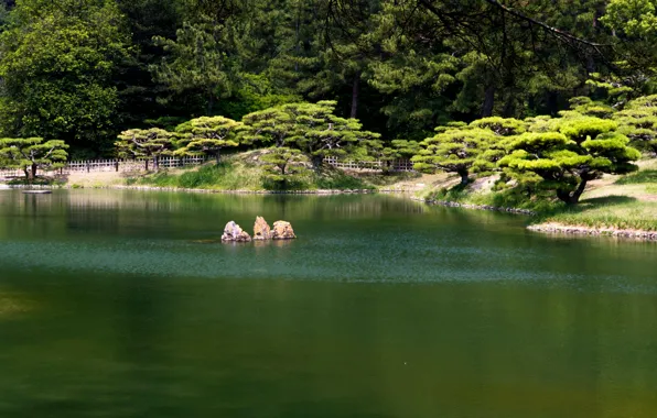 Пруд, парк, Япония, Takamatsu, Ritsurin garden, 栗林公園
