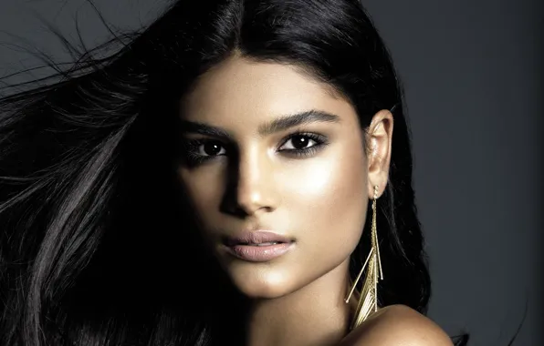 Картинка девушка, портрет, серьги, макияж, брюнетка, длинные волосы