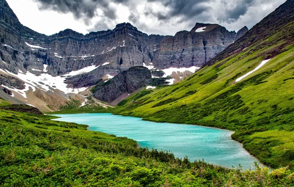 Горы, озеро, скалы, Монтана, США, Glacier National Park
