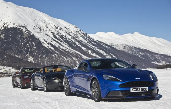Aston Martin, Roadster, Vantage, supercar, V12, snow, Vanquish, exotics